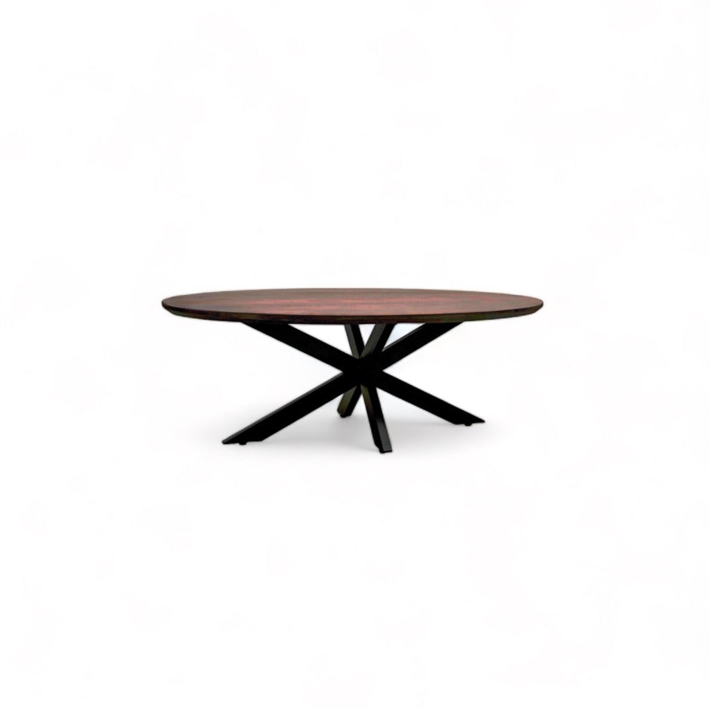 Bruine ovale - salontafel - 130 cm lang 70 cm breed - met spin poot - Mangohout