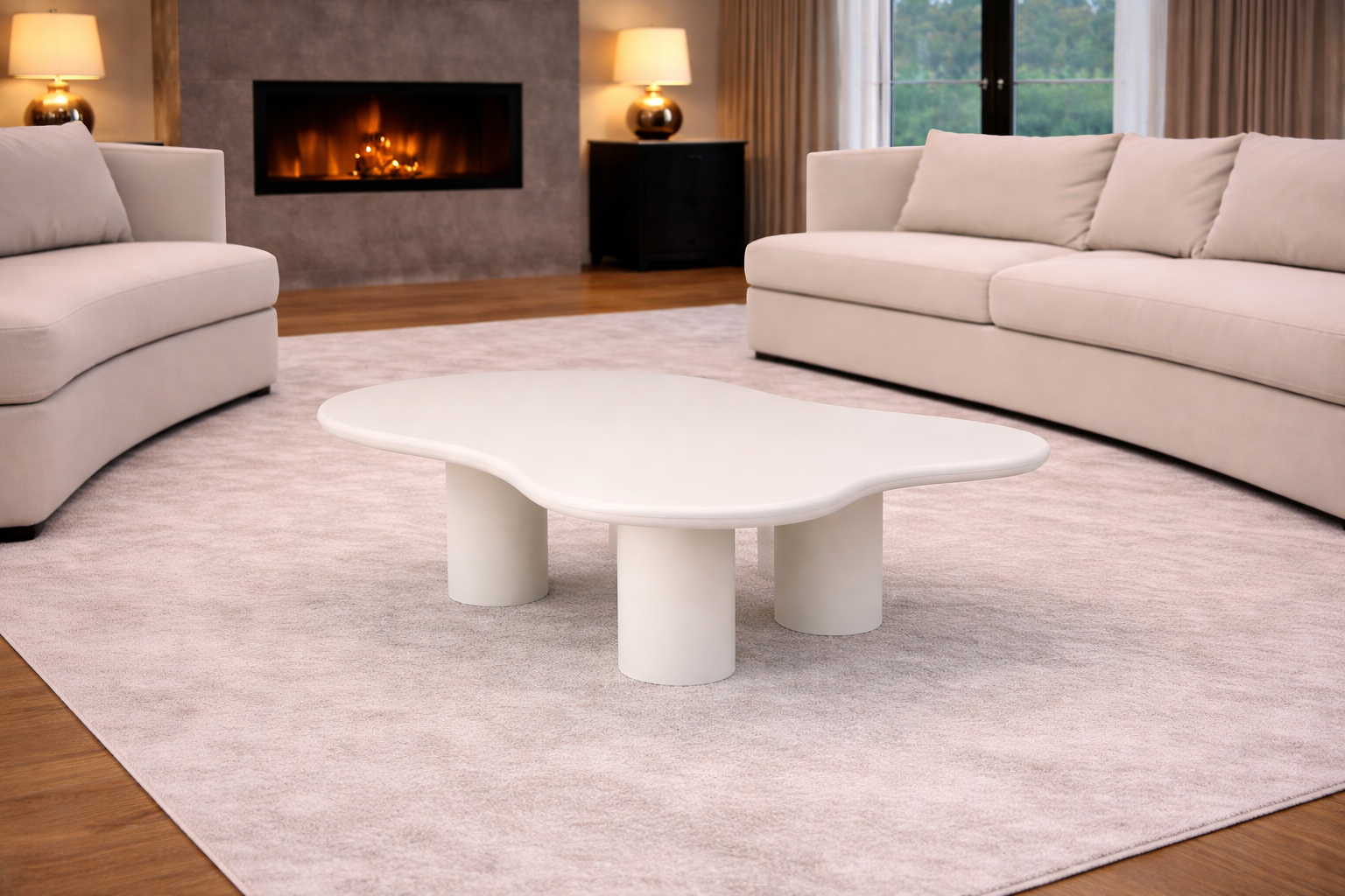 Organic coffee table - 110 cm - White - 4 legs - Mango wood