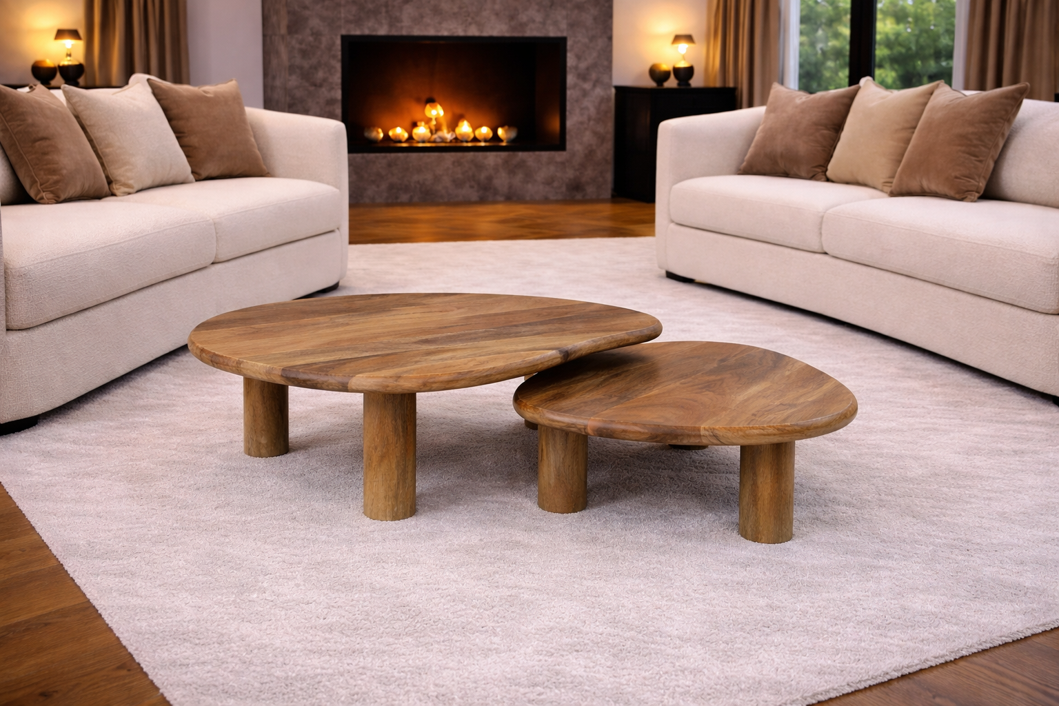 Organic coffee table set of 2 mango 80/70 cm