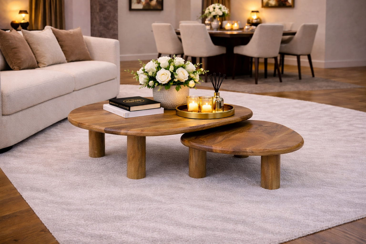 Organic coffee table set of 2 mango 80/70 cm