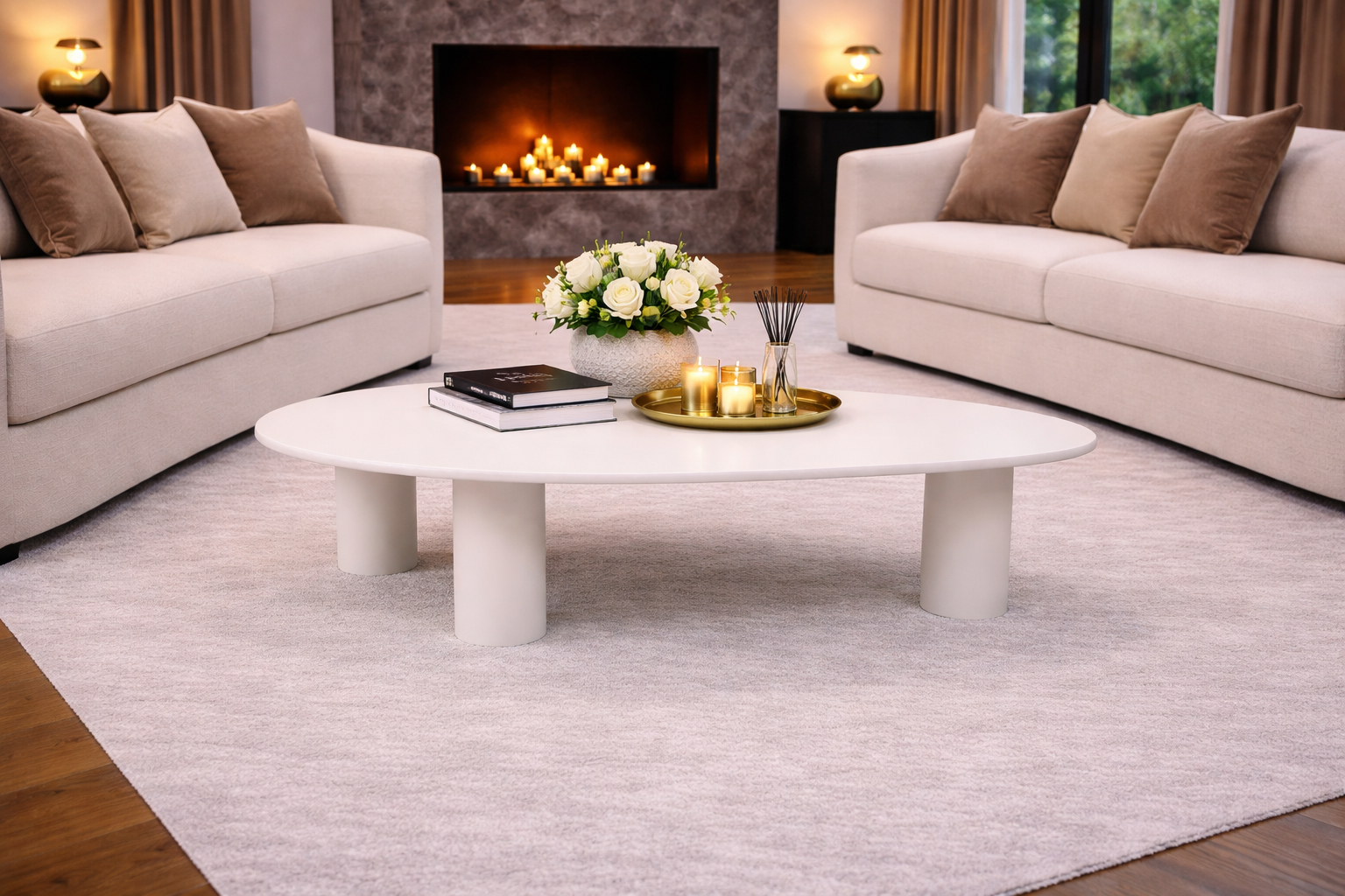 Organic Coffee Table - 160cm - White - Mango Wood