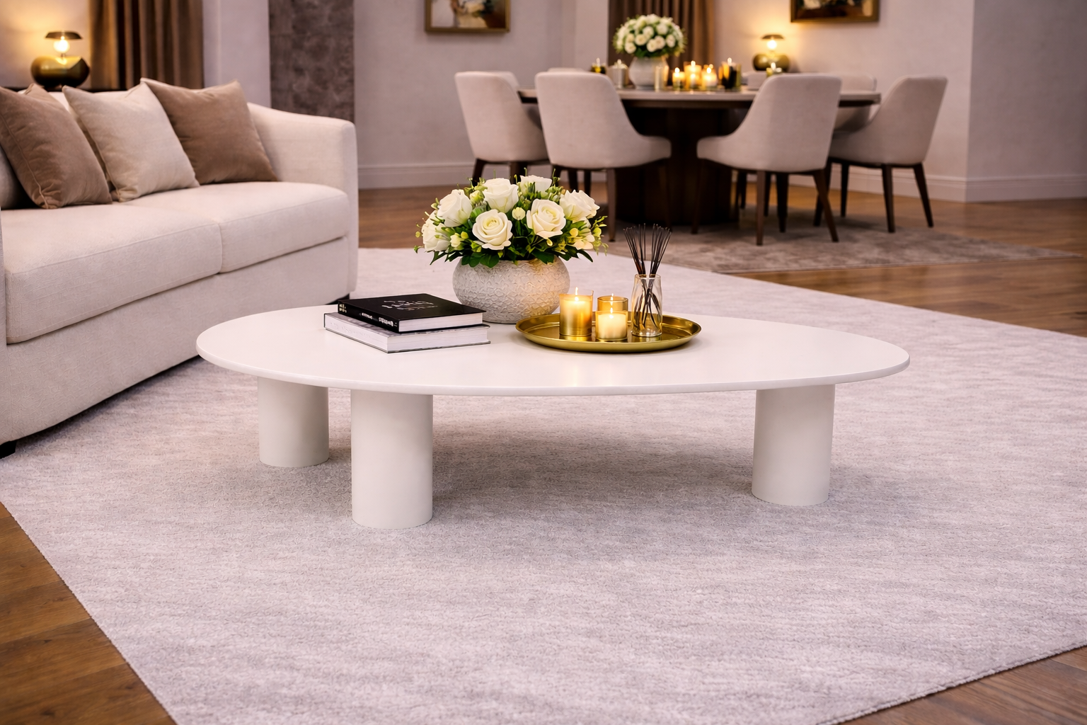 Organic Coffee Table - 160cm - White - Mango Wood