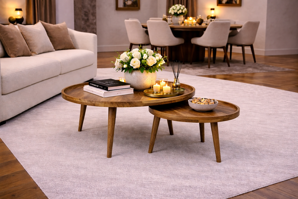 Salontafel - Set van 2 - 80 cm x 60 cm - Naturel - Mangohout
