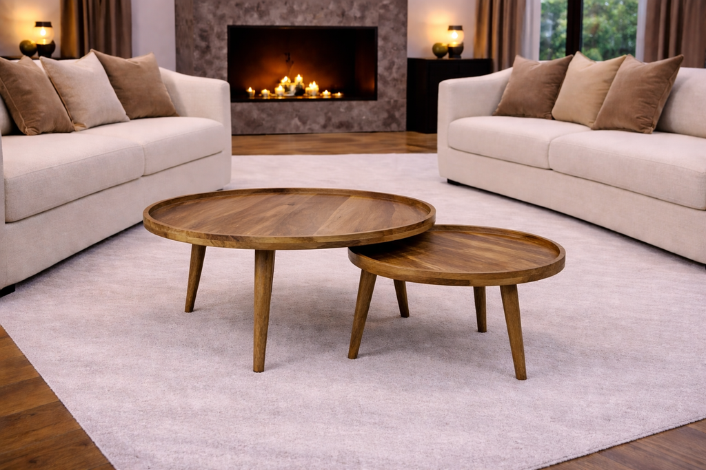 Salontafel - Set van 2 - 80 cm x 60 cm - Naturel - Mangohout