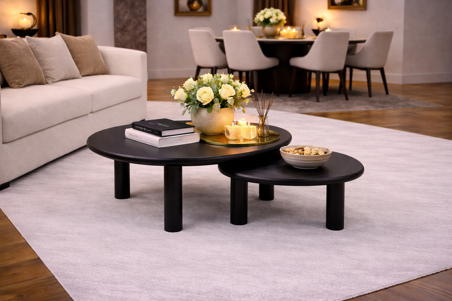 Organic coffee table set of 2 black 80/70 cm