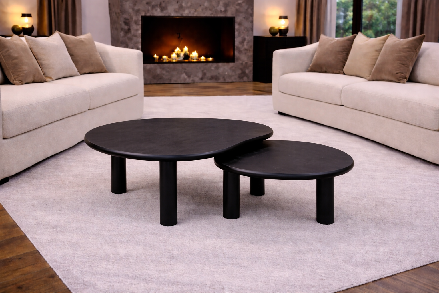 Organic coffee table set of 2 black 80/70 cm