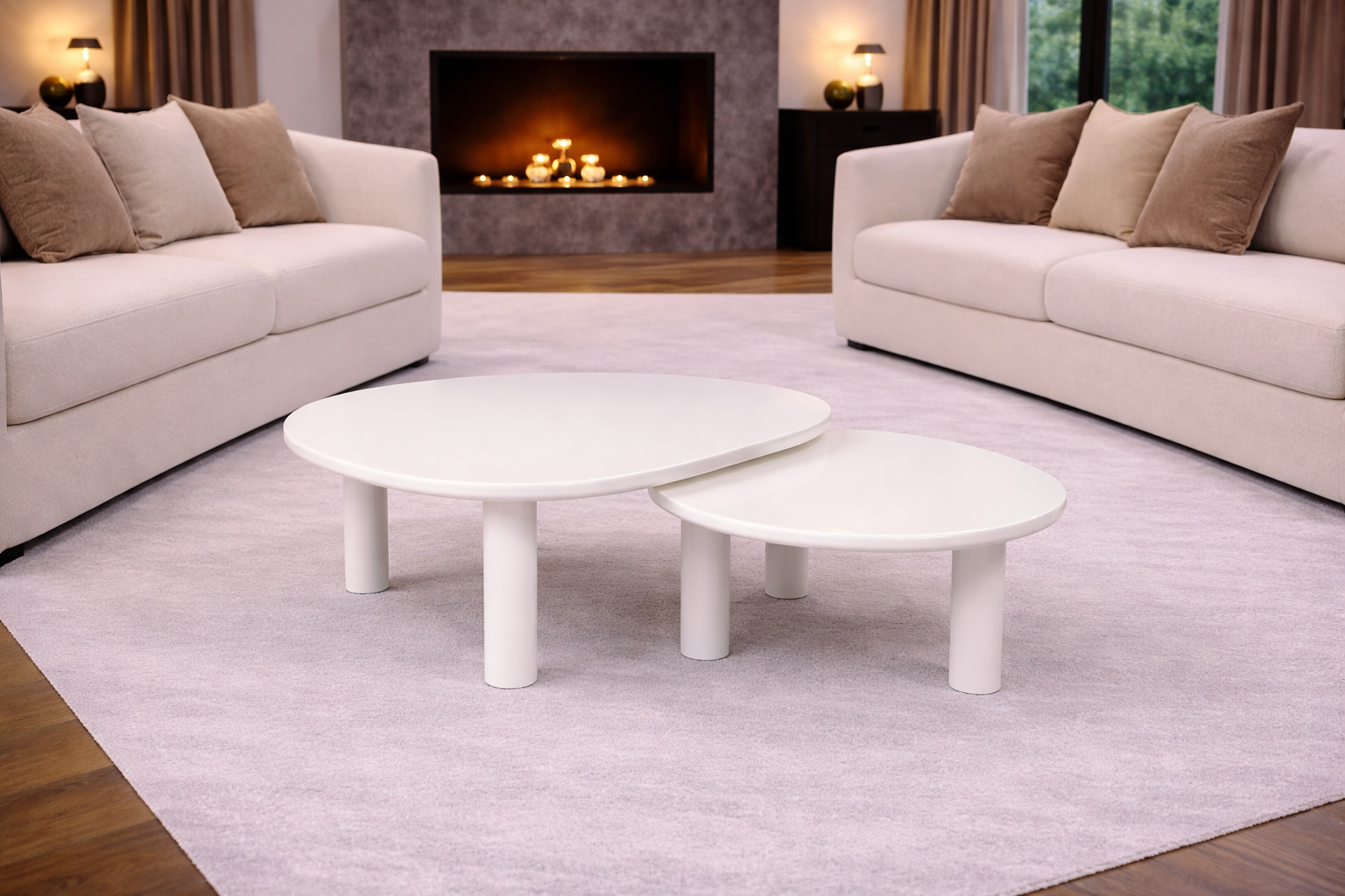 Organic coffee table set of 2 white 80/70 cm