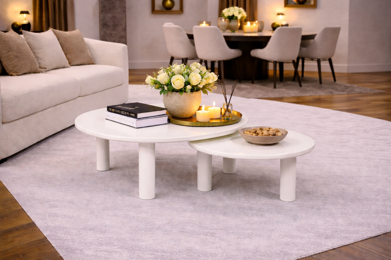 Organic coffee table set of 2 white 80/70 cm