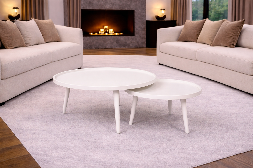 Salontafel Set van 2 - 80 cm x 60 cm - Wit - Mangohout