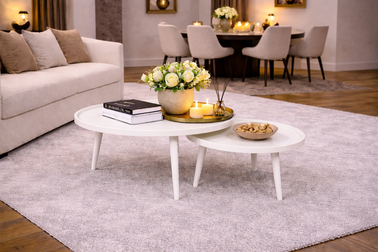 Coffee table set of 2 - 80 cm x 60 cm - white - mango wood