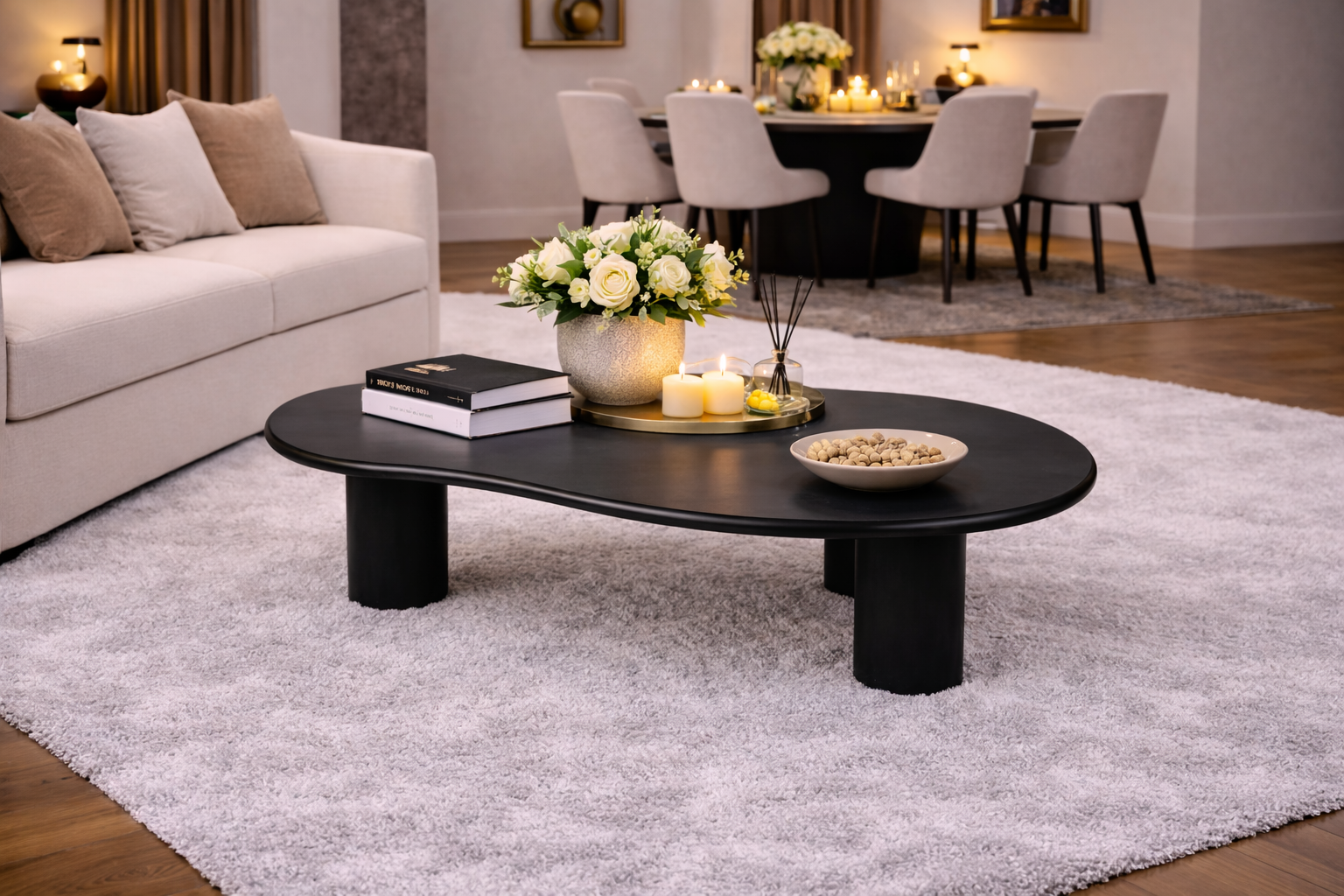 Organic Coffee Table - 120 cm - Black - Mango Wood