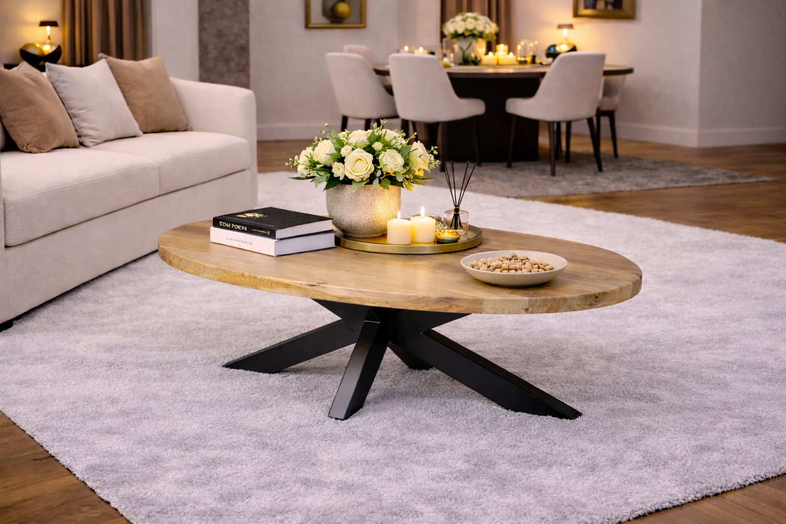 Oval Coffee Table - 130 cm - Natural - Mango Wood