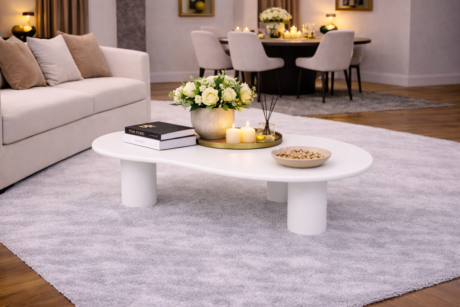 Organic Coffee Table - 120 cm - White - Mango Wood