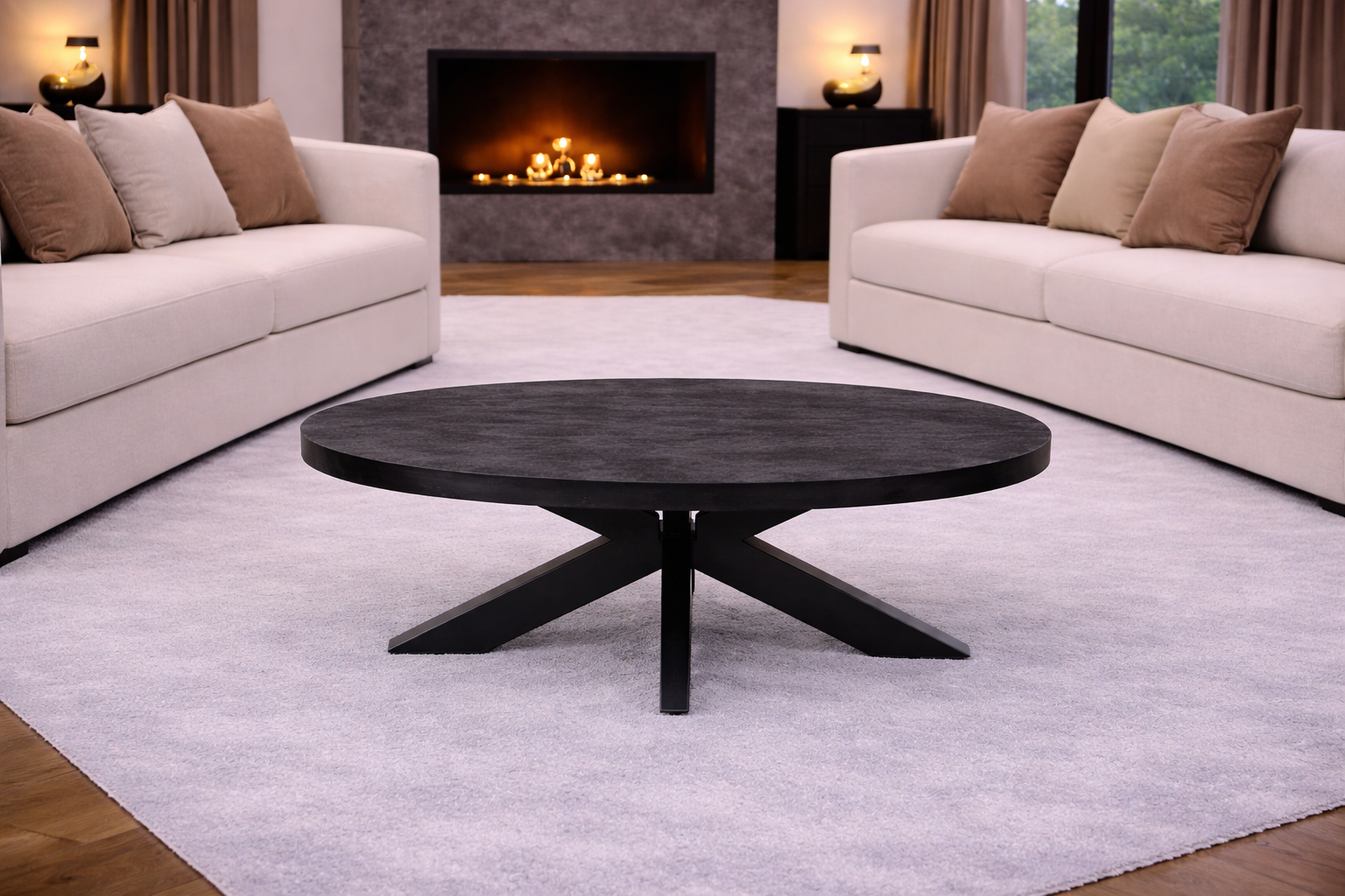 Oval Coffee Table - 130 cm - Black - Mango Wood