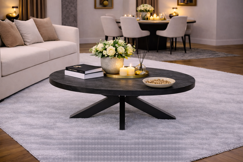 Ovale Salontafel - 130 cm - Zwart - Mangohout