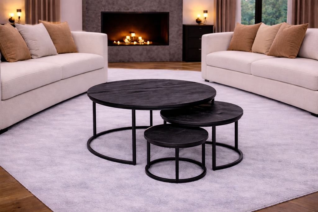 Salontafel Quincy - set van 3 - zwart medium