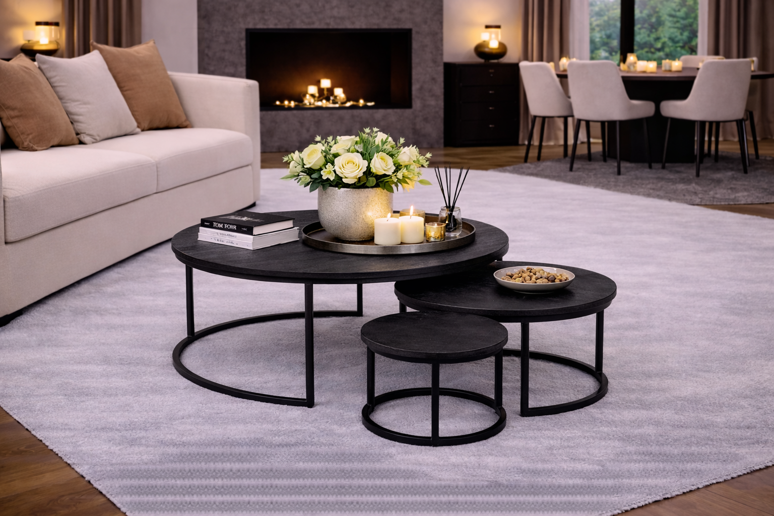 Zita Home Quincy coffee table set of 3 black medium