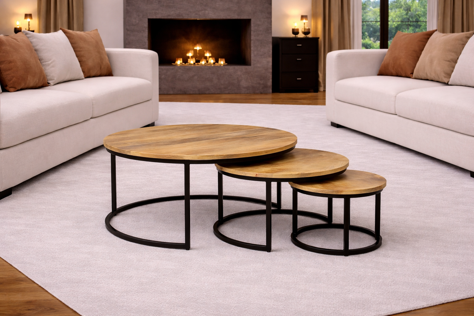 Coffee table set of 3 - 70 cm x 50 cm x 36 cm - Natural - Mango wood
