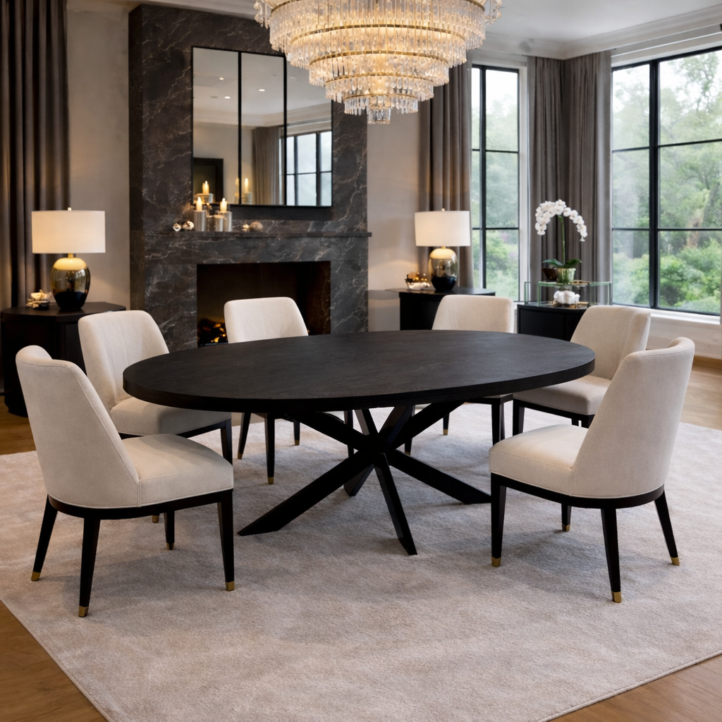 Ovale Eettafel - 190cm - Zwart - Mangohout