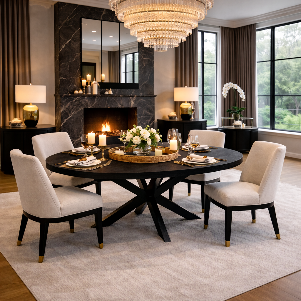 Oval Dining Table - 190cm - Black - Mango Wood