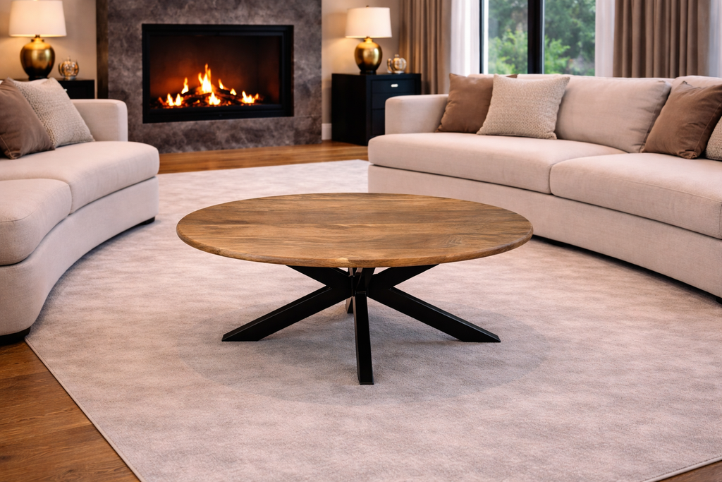 Salontafel 120cm ovaal massief hout met ronde rand