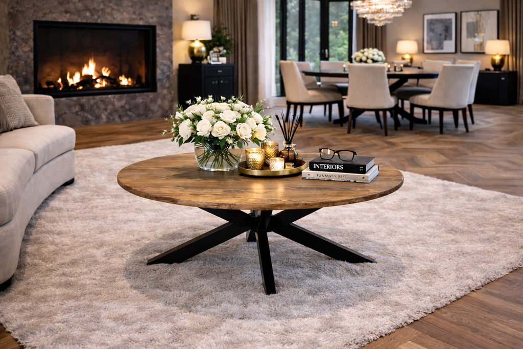 Salontafel 120cm ovaal massief hout met ronde rand