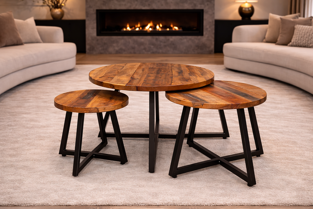 Salontafel - Set van 3 - Naturel - 70cm - Mangohout