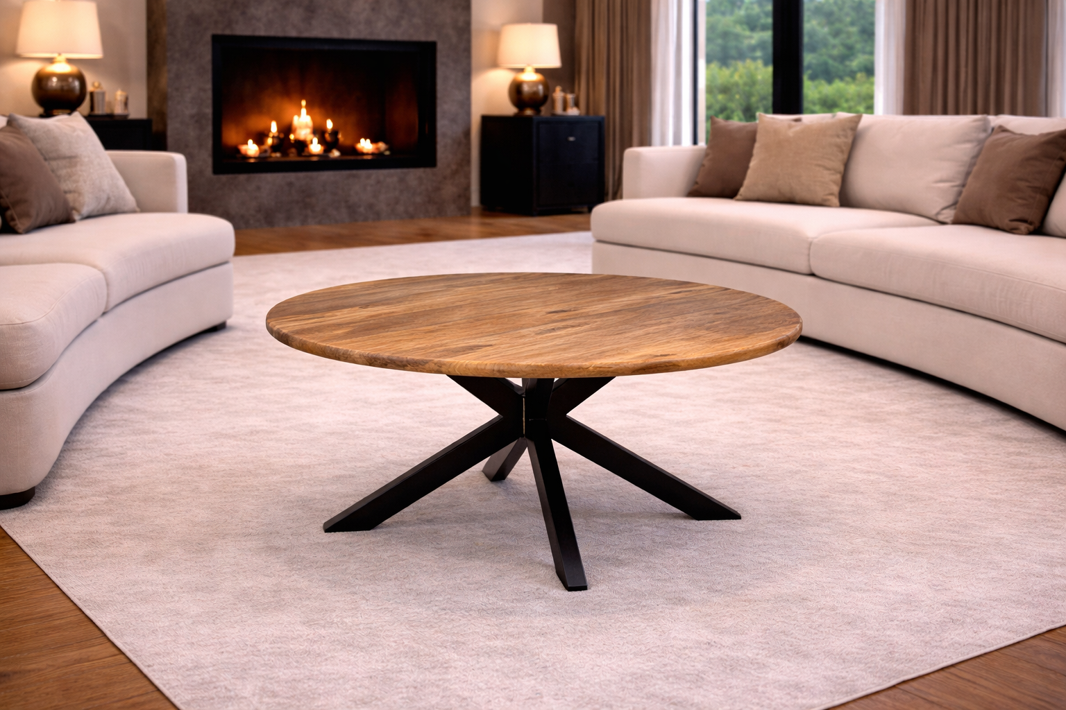 Ronde Salontafel - 80cm - Naturel - ronde rand - Mangohout