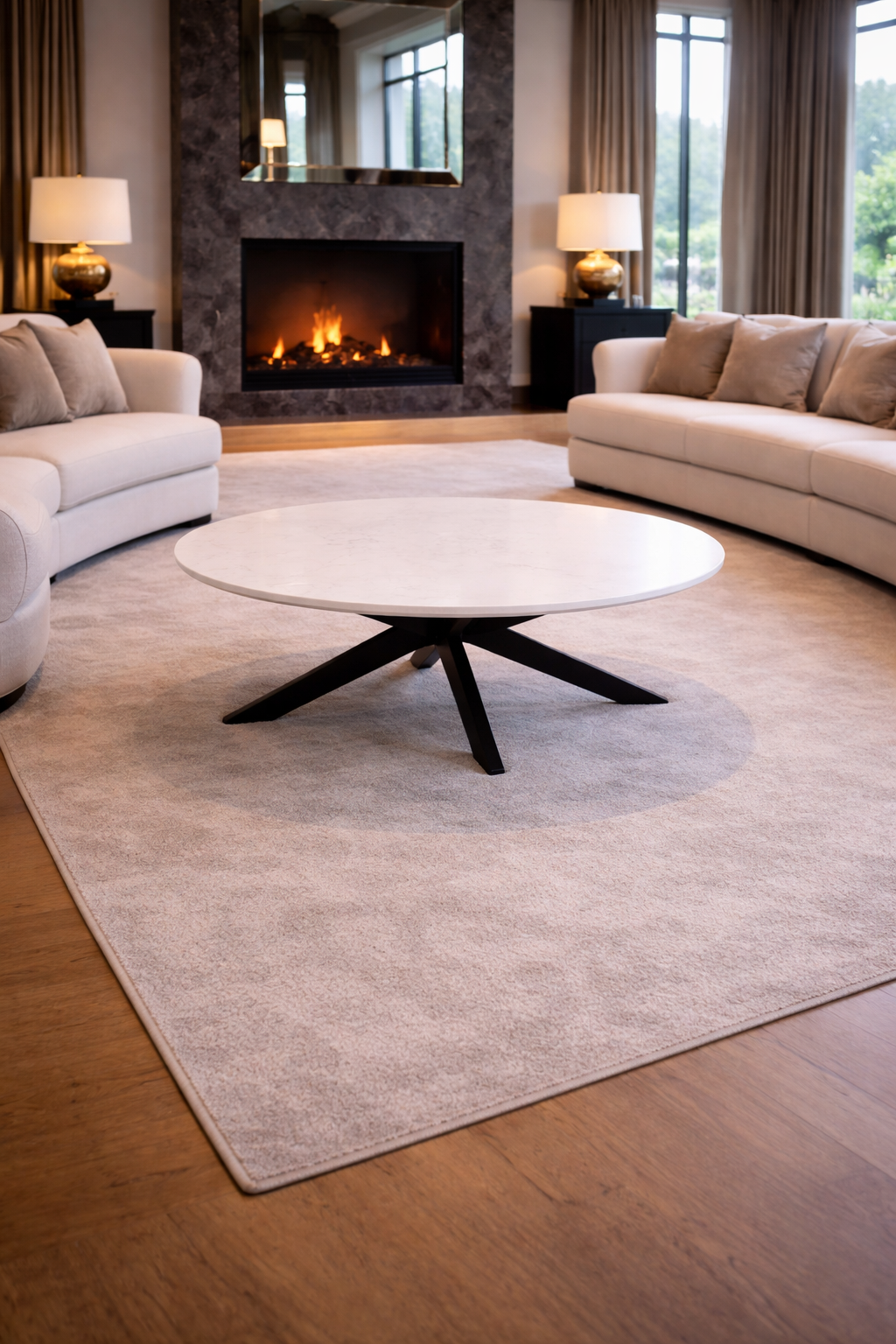 Salontafel 120cm ovaal wit blad  45cm hoog met ronde rand