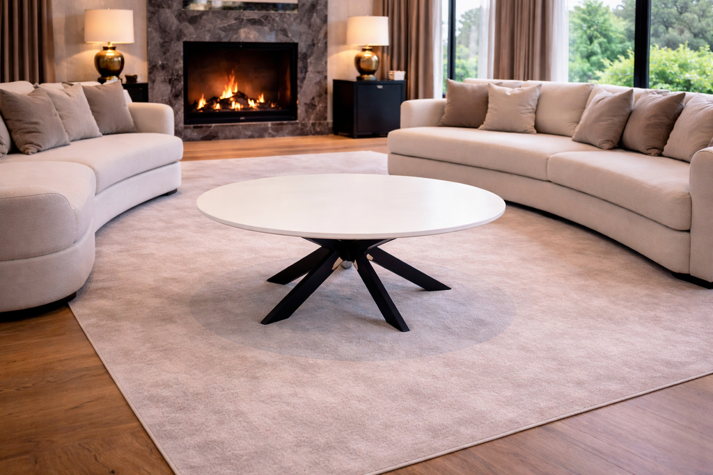 Ronde Salontafel - 80 cm - Wit - Zwart Metalen Kruispoot