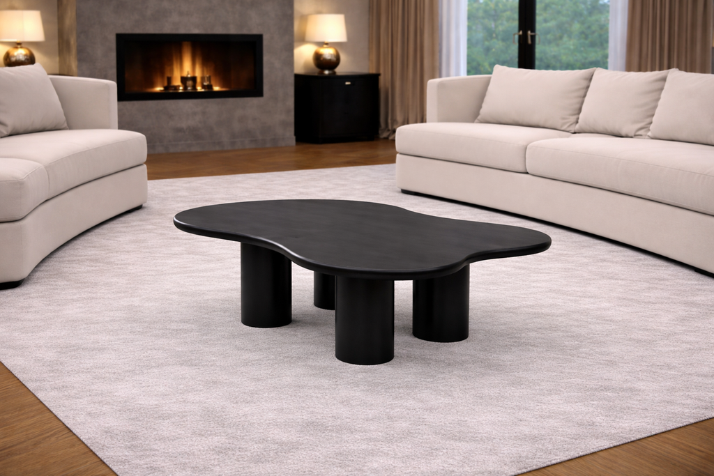 Organische salontafel - 110 cm - Zwart - 4 poten - Mangohout
