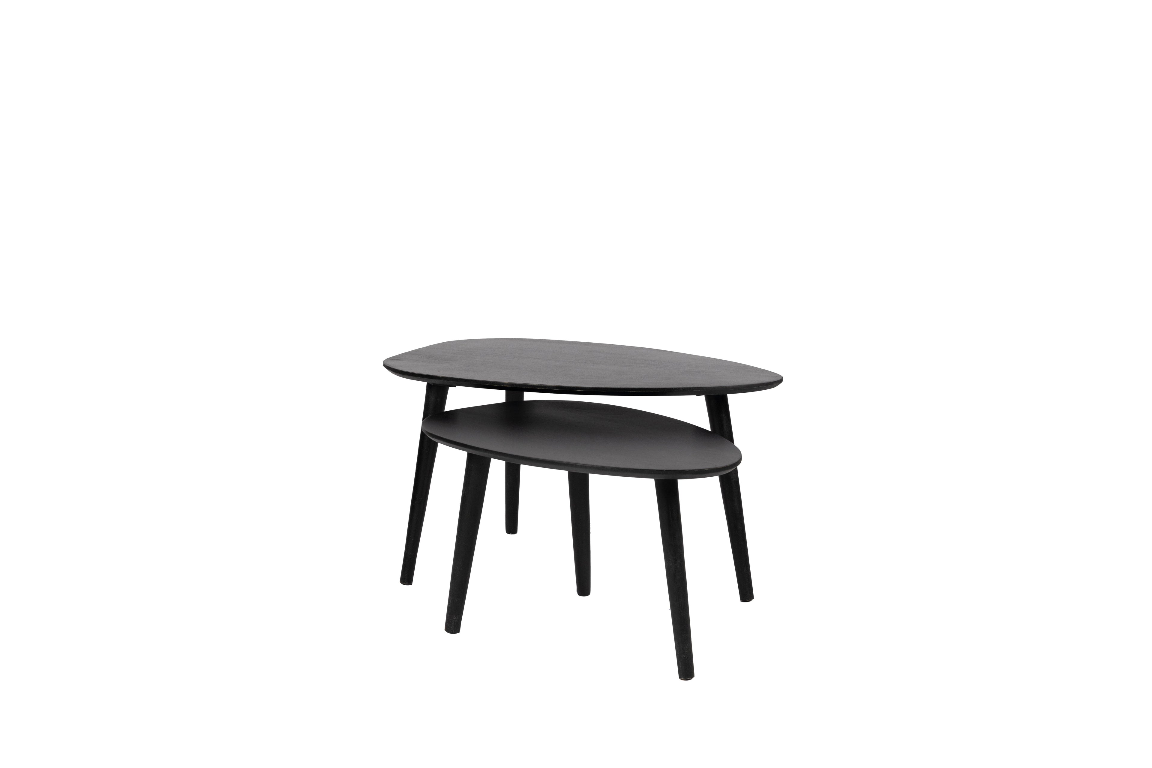 Triangular Coffee Table Set - Black - 2 pieces - Mango Wood