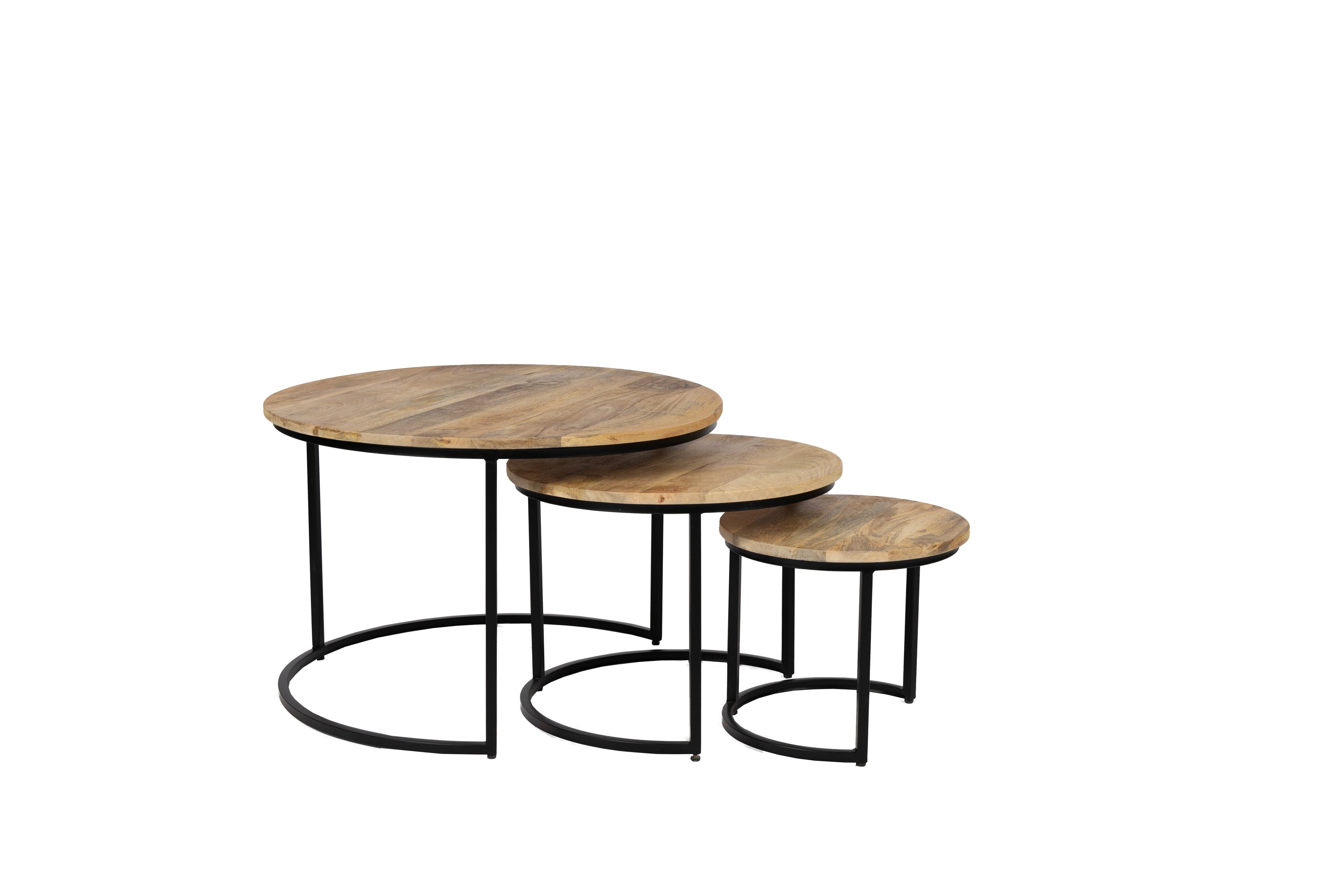 Coffee table set of 3 - 70 cm x 50 cm x 36 cm - Natural - Mango wood