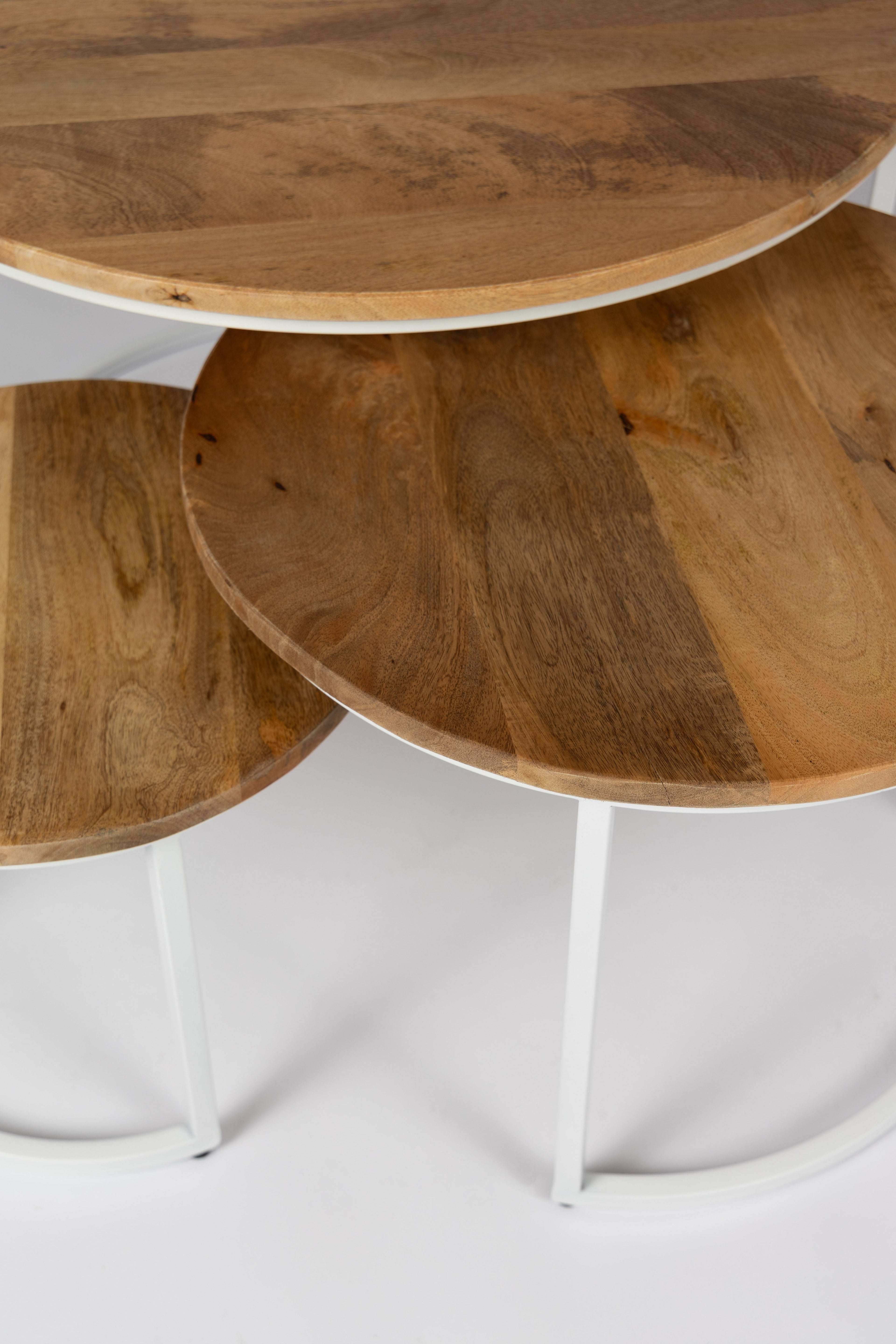 Coffee Table Set of 3 - 70 cm x 50 cm x 36 cm - Natural/White - Mango Wood