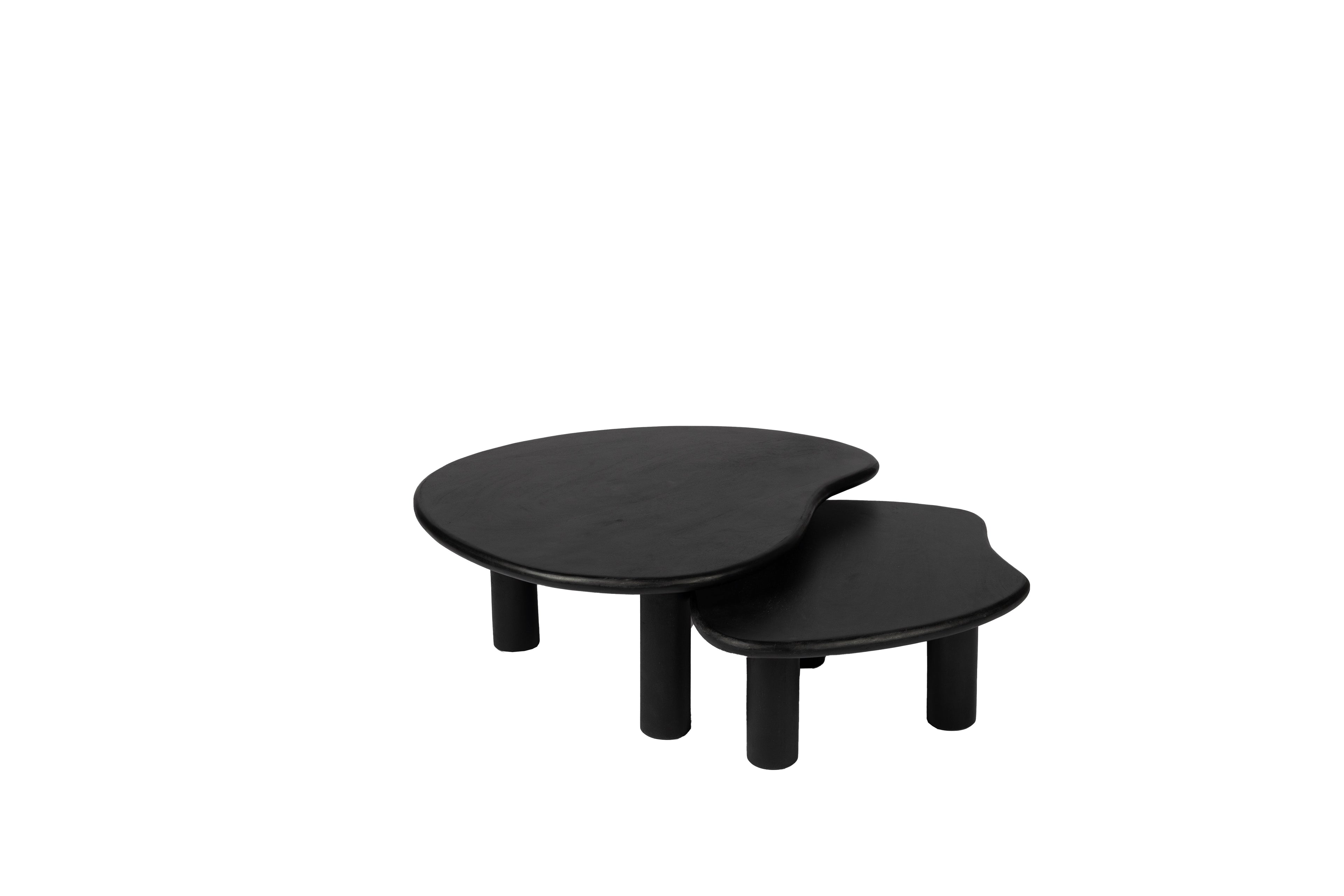 Organic coffee table set of 2 black 80/70 cm